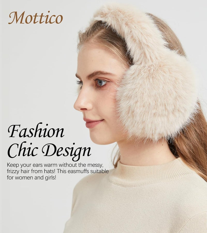 Mottico Winter Ear muffs for Women Men, Fluffy Ear Warmer with Thick Faux Ear Covers, Foldable for Convenience! - Image 2